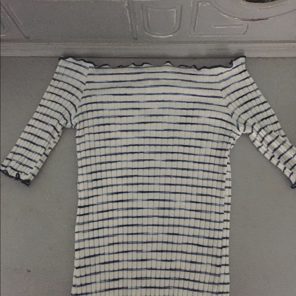 Off the shoulder navy blue striped shirt